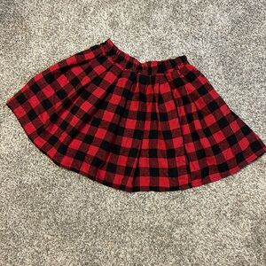 Flannel red black plaid, mini flare cosplay skirt. Size S
